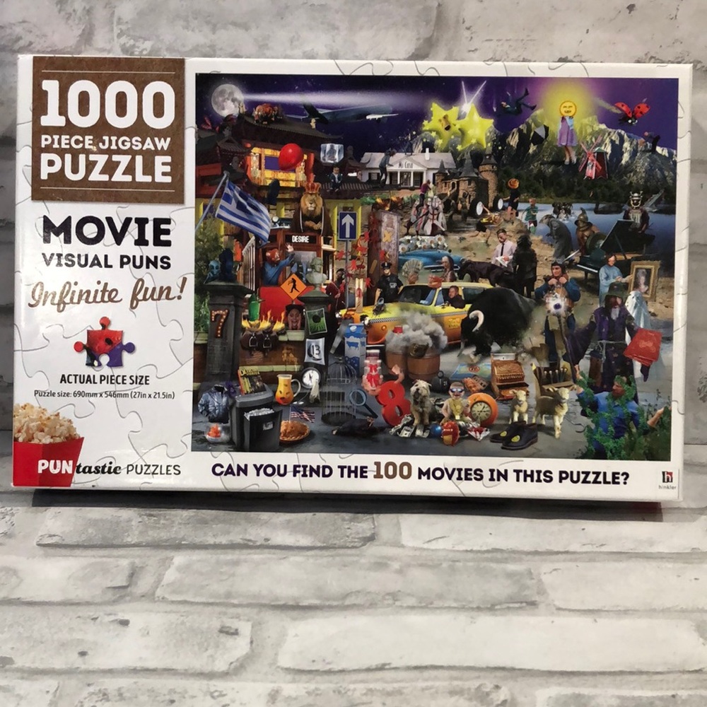 Movie visual puns 1000 pc puzzle find 100 movies in the puzzle jigsaw complete